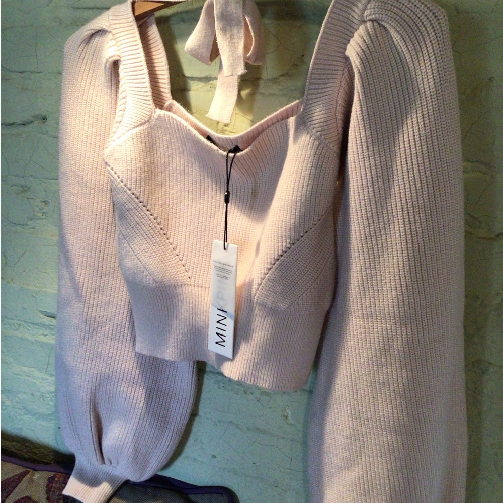 NEW! MINKPINK Beige Knit Square Neck Sweater - Picture 4 of 5